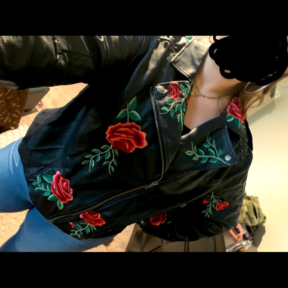Torrid Black Studded Faux Leather Rose Jacket